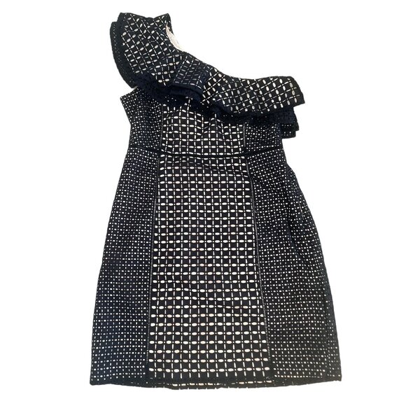 J.Crew Collection One Shoulder Mini Dress Womens Black 12 Eyelet Lace Ruffle - Picture 14 of 16